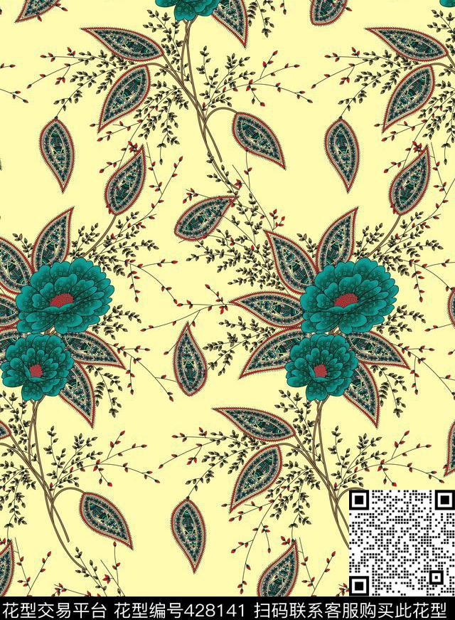 民族风花卉传统花卉传统印花华亿平台下载（图片编号: 428141） - 瓦栏（Walan）
