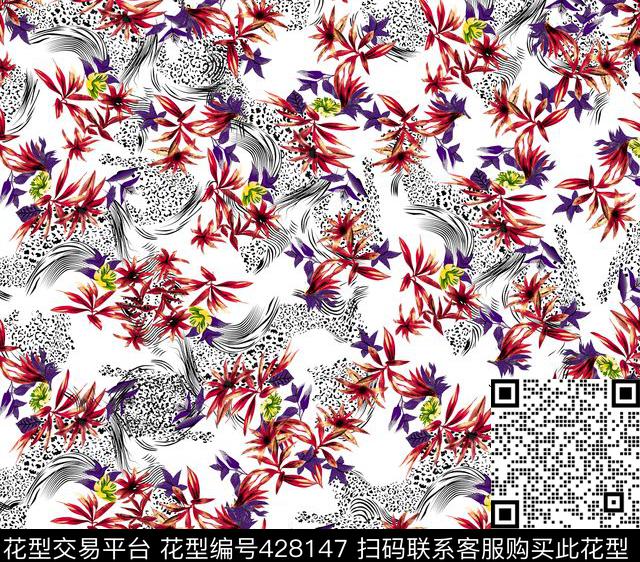 休闲花卉豹纹数码印花华亿平台下载（图片编号: 428147） - 瓦栏（Walan）