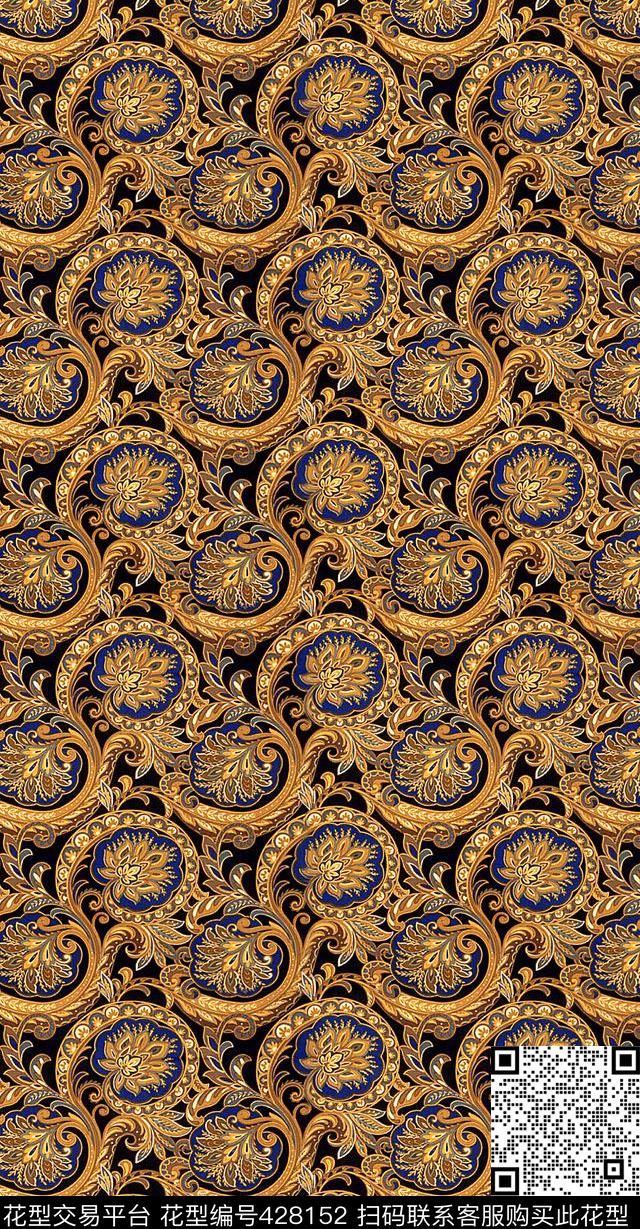 宫廷风欧式华亿平台抽象花数码印花华亿平台下载（图片编号: 428152） - 瓦栏（Walan）