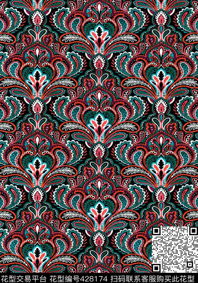 民族风传统华亿平台欧式花传统印花华亿平台下载（图片编号: 428174） - 瓦栏（Walan）