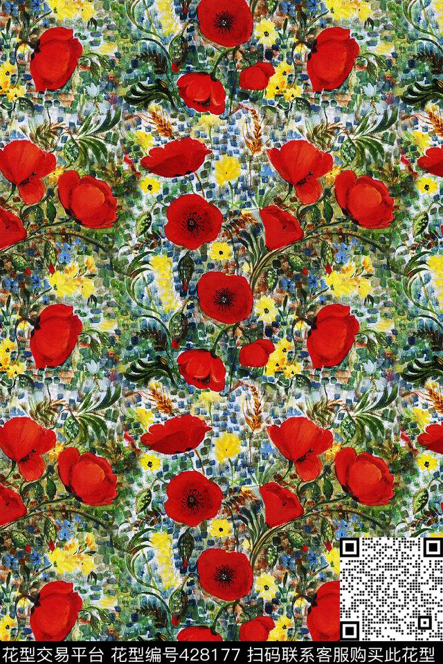 花卉手绘花卉鲜花数码印花华亿平台下载（图片编号: 428177） - 瓦栏（Walan）