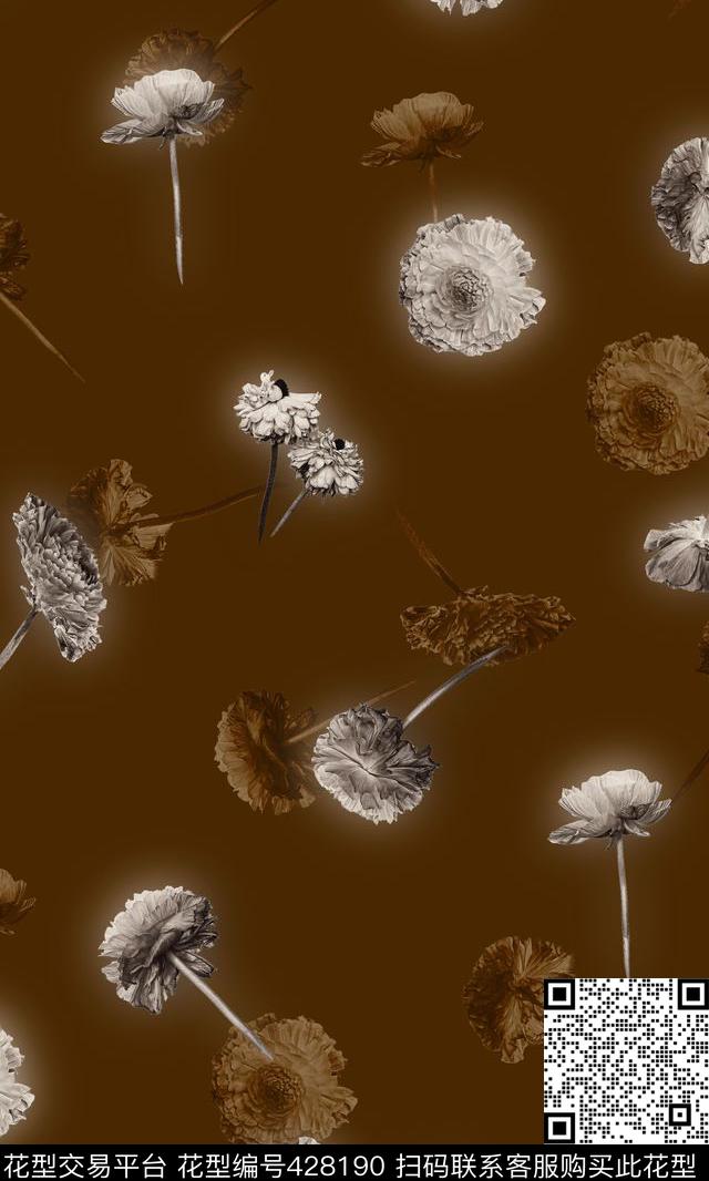 大牌手绘简单花卉专底花卉传统印花华亿平台下载（图片编号: 428190） - 瓦栏（Walan）