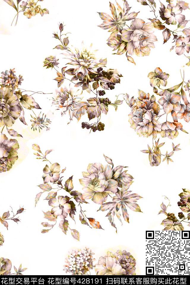 满地花手绘花卉小清新数码印花华亿平台下载（图片编号: 428191） - 瓦栏（Walan）