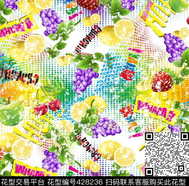 波点渐变创意水果时尚绚丽数码印花华亿平台下载（图片编号: 428236） - 瓦栏（Walan）