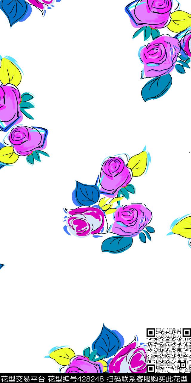 平底色块花数码印花华亿平台下载（图片编号: 428248） - 瓦栏（Walan）