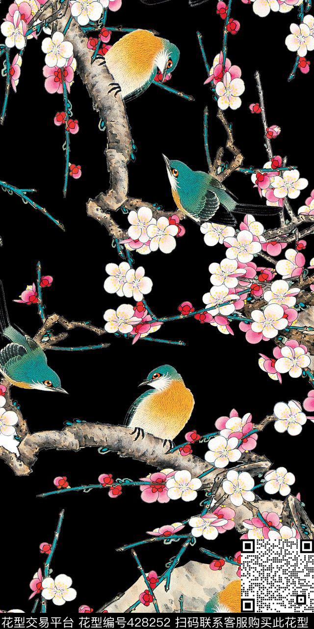 手绘花鸟数码印花华亿平台下载（图片编号: 428252） - 瓦栏（Walan）