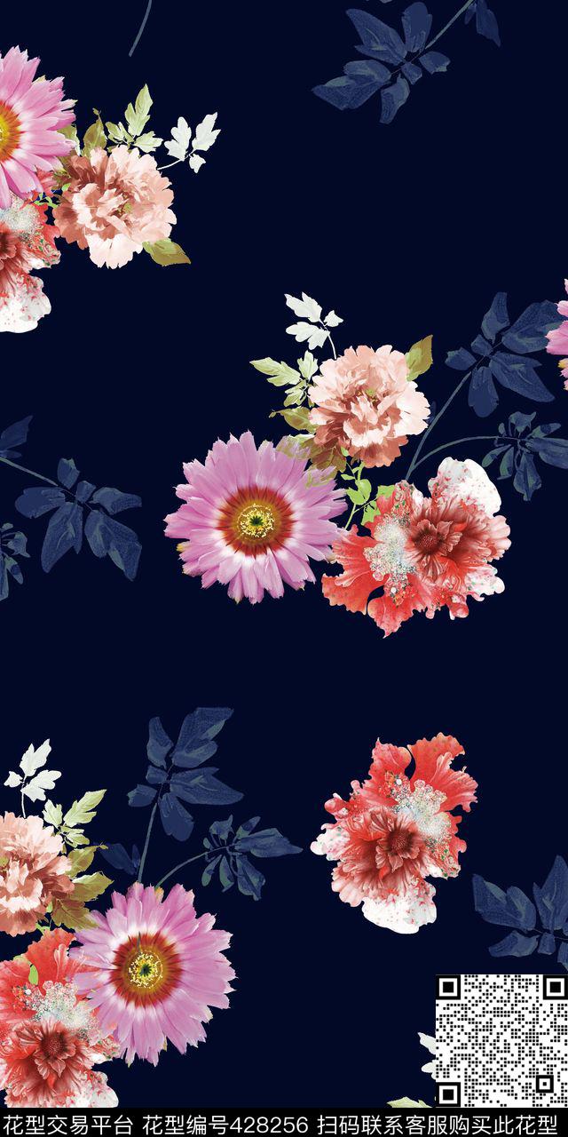 花卉平底团花数码印花华亿平台下载（图片编号: 428256） - 瓦栏（Walan）