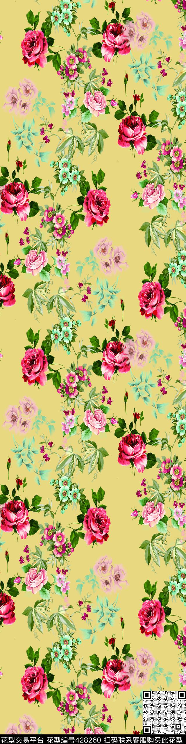 花草面料华亿平台写实传统印花华亿平台下载（图片编号: 428260） - 瓦栏（Walan）