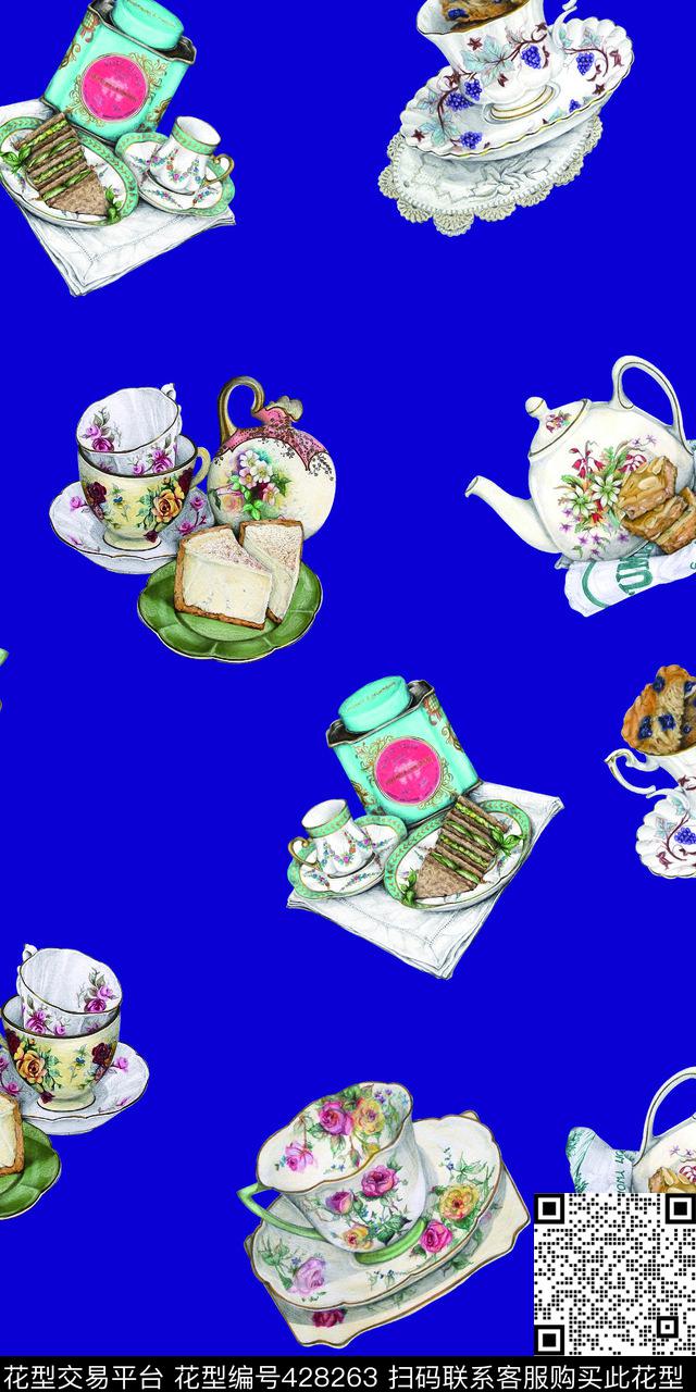 时尚手绘餐具数码印花华亿平台下载（图片编号: 428263） - 瓦栏（Walan）