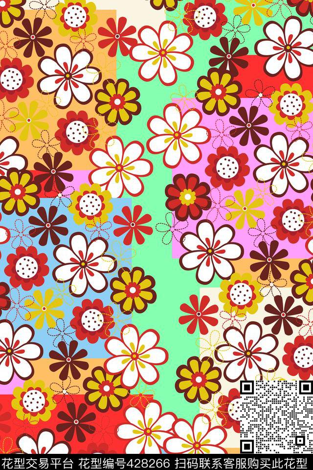 彩色方块简笔画时尚简约传统印花华亿平台下载（图片编号: 428266） - 瓦栏（Walan）