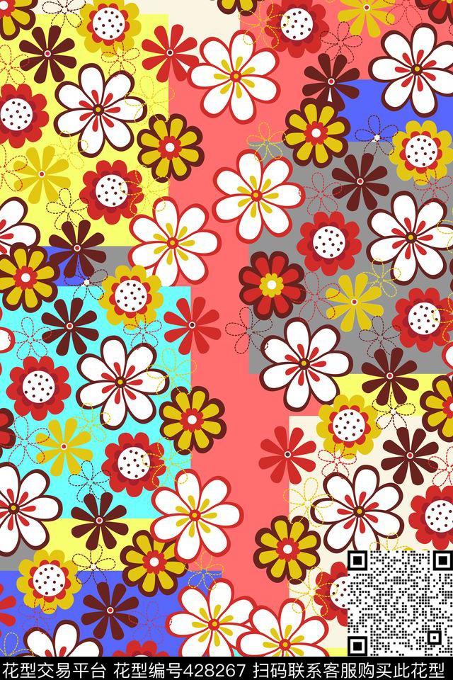 时尚简约小花简笔画传统印花华亿平台下载（图片编号: 428267） - 瓦栏（Walan）