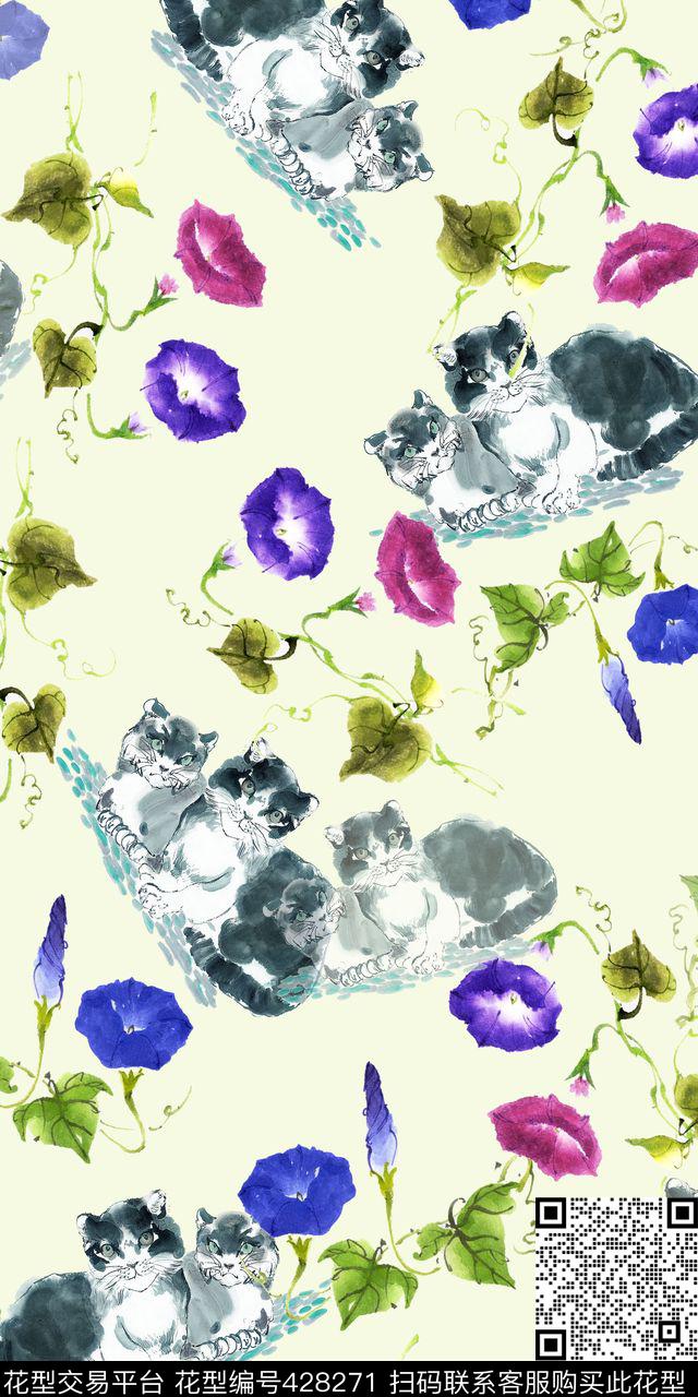 大气动物手绘花数码印花华亿平台下载（图片编号: 428271） - 瓦栏（Walan）