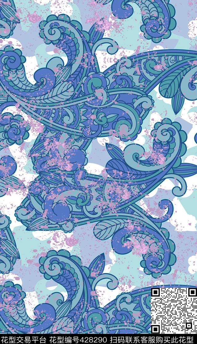 中国风蓝色佩斯利传统印花华亿平台下载（图片编号: 428290） - 瓦栏（Walan）