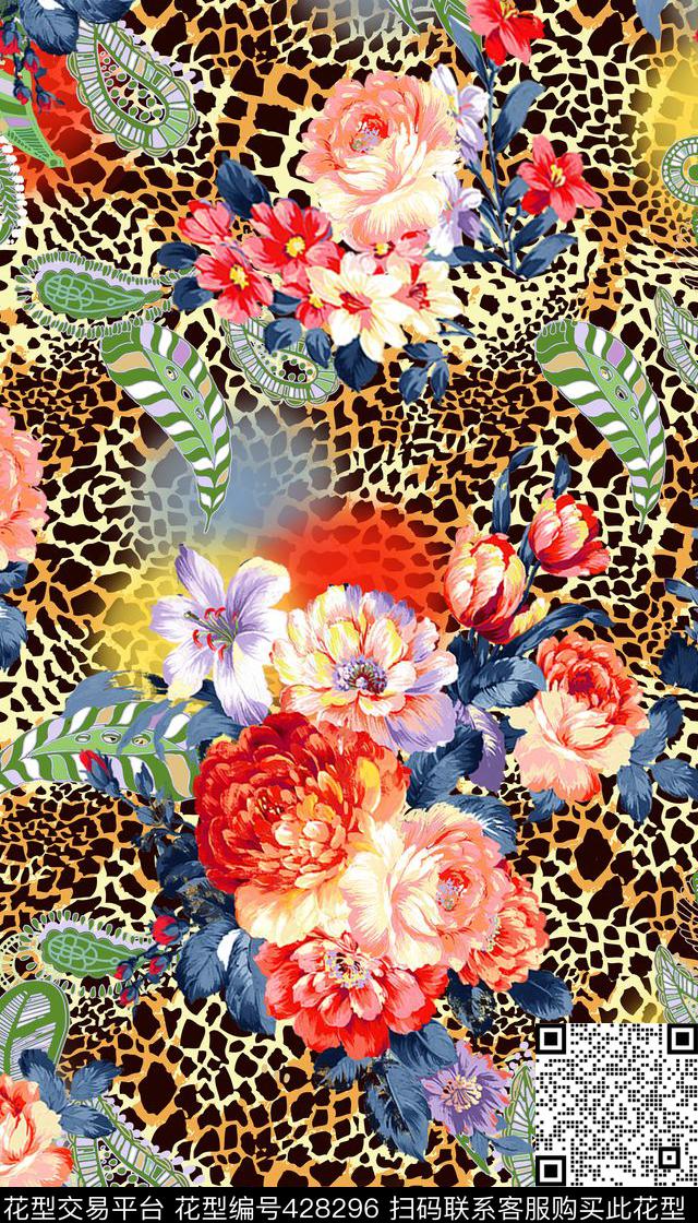 时尚豹纹花卉数码印花华亿平台下载（图片编号: 428296） - 瓦栏（Walan）