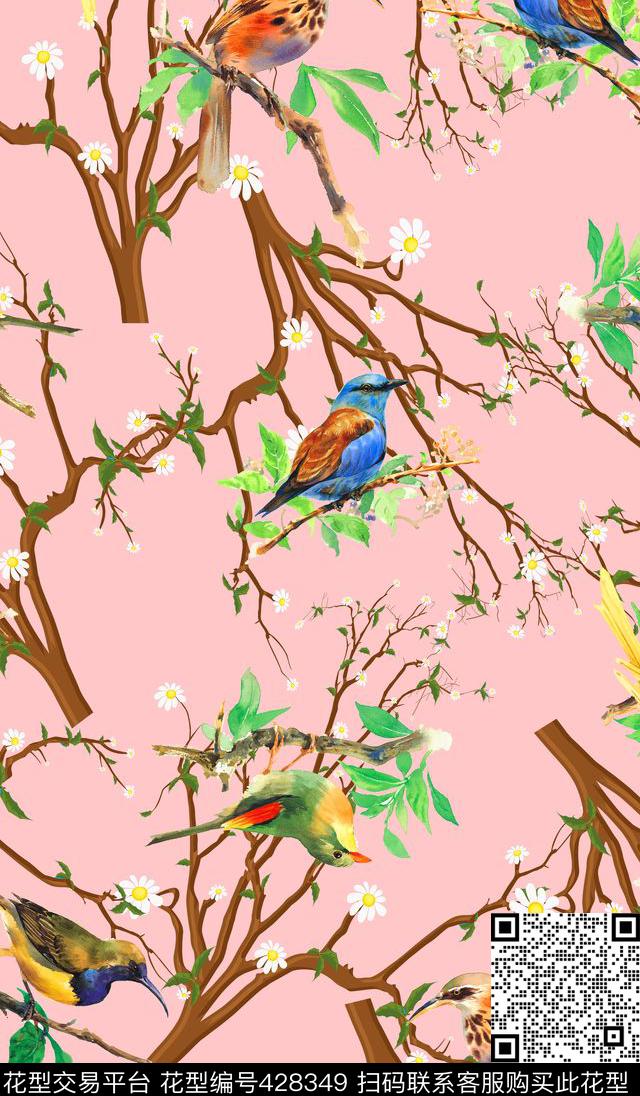 清新花枝鸟数码印花华亿平台下载（图片编号: 428349） - 瓦栏（Walan）