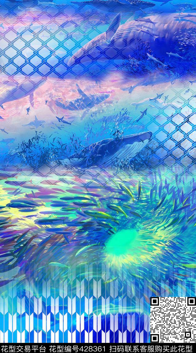 方格几何海底流行时尚数码印花华亿平台下载（图片编号: 428361） - 瓦栏（Walan）
