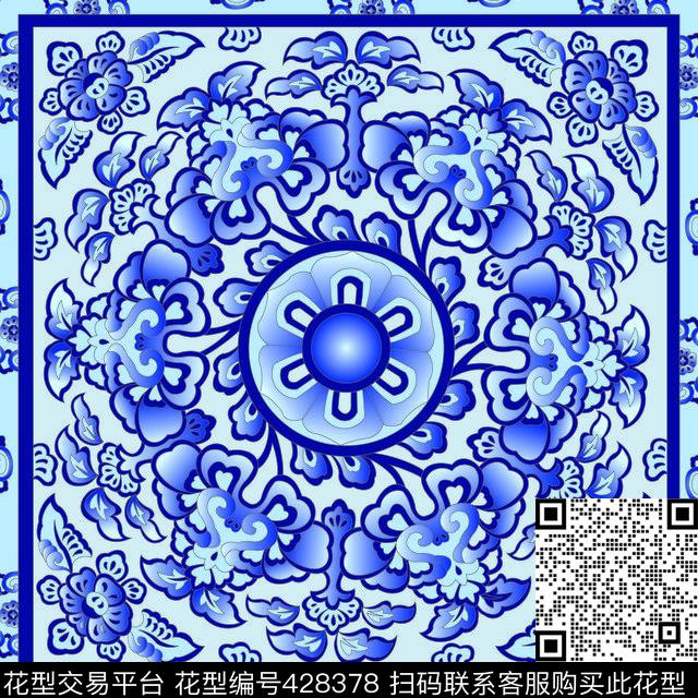 青花丝巾中国风传统印花华亿平台下载（图片编号: 428378） - 瓦栏（Walan）