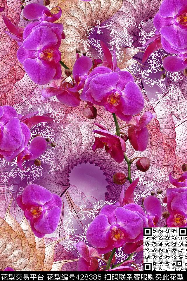 花卉螺旋纹时尚大气数码印花华亿平台下载（图片编号: 428385） - 瓦栏（Walan）