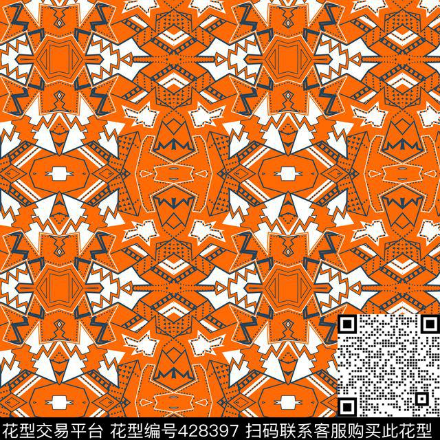 几何鲜亮真丝传统印花华亿平台下载（图片编号: 428397） - 瓦栏（Walan）