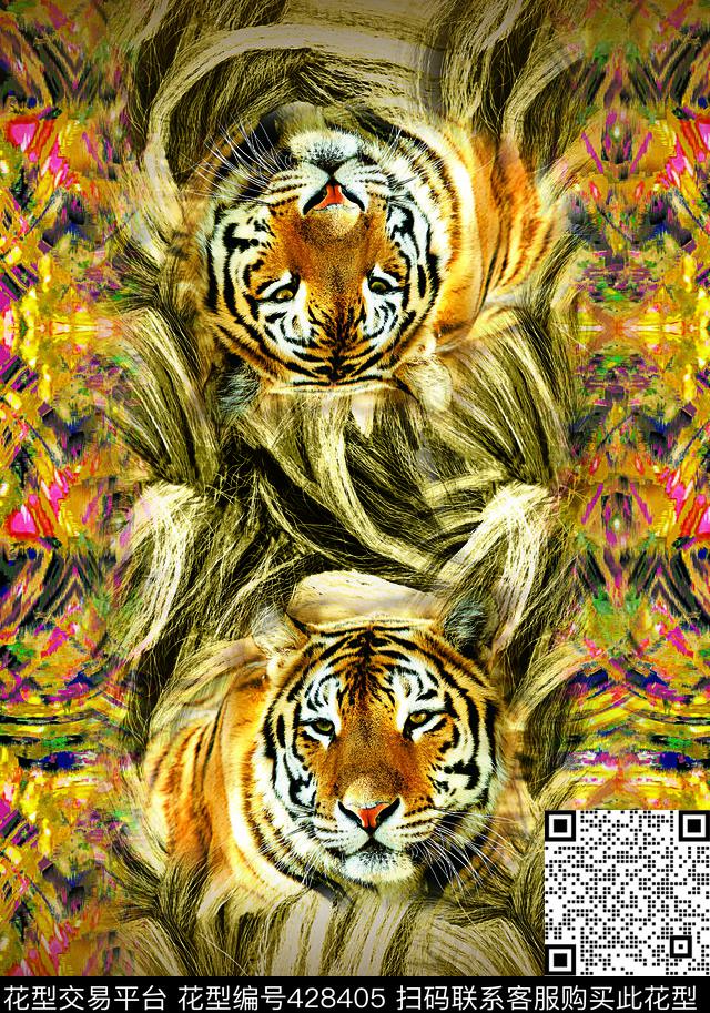 动物组合黄纹路数码印花华亿平台下载（图片编号: 428405） - 瓦栏（Walan）