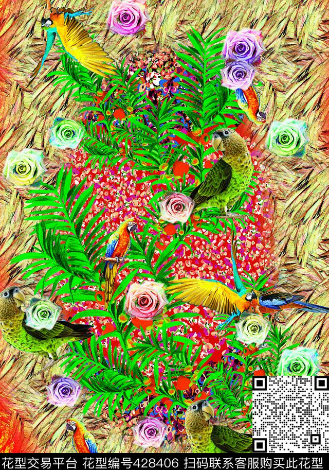 彩色组合动物红数码印花华亿平台下载（图片编号: 428406） - 瓦栏（Walan）