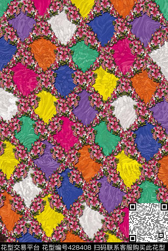 彩色花卉数码印花华亿平台下载（图片编号: 428408） - 瓦栏（Walan）
