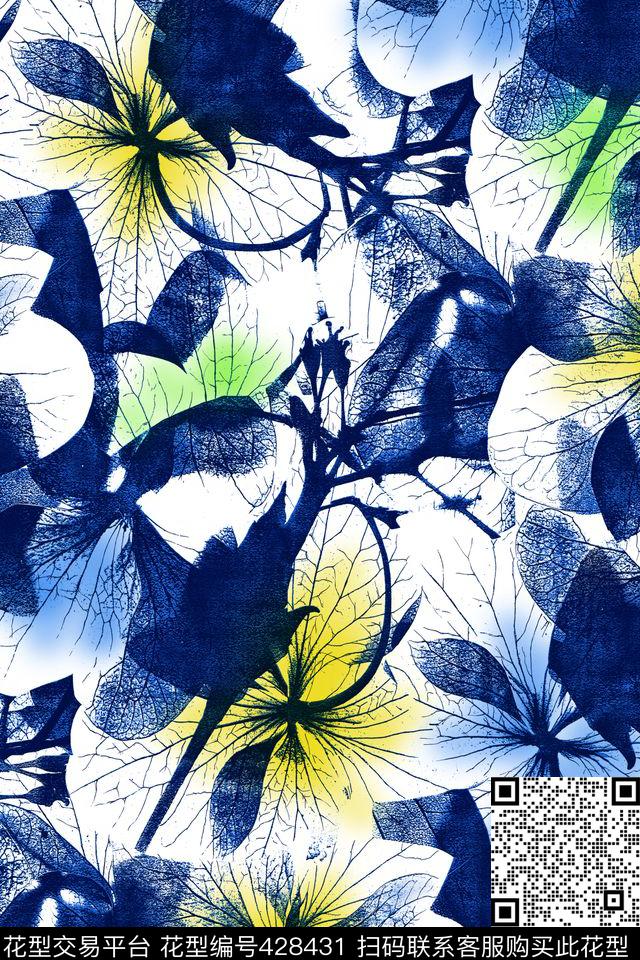 时尚潮牌花卉水墨数码印花华亿平台下载（图片编号: 428431） - 瓦栏（Walan）