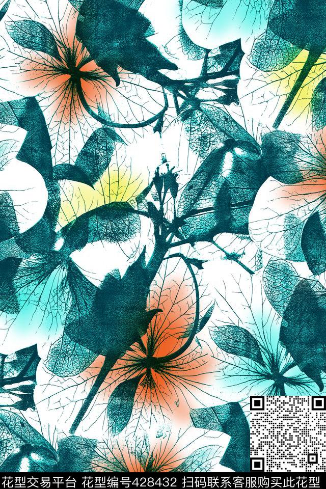 时尚潮牌花卉水墨数码印花华亿平台下载（图片编号: 428432） - 瓦栏（Walan）