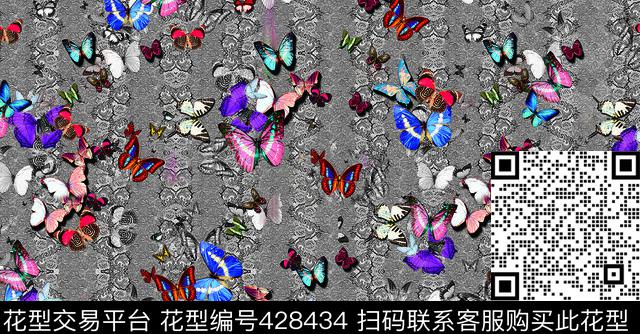 动物灰彩蝶数码印花华亿平台下载（图片编号: 428434） - 瓦栏（Walan）