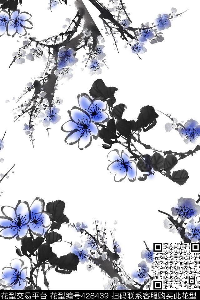 时尚休闲梅花水墨传统印花华亿平台下载（图片编号: 428439） - 瓦栏（Walan）