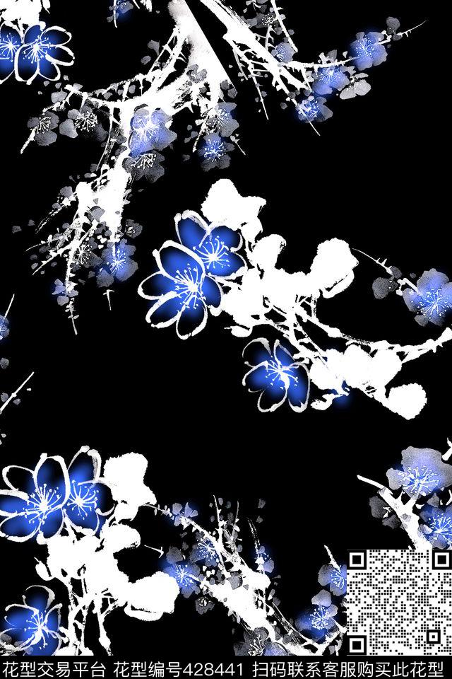 时尚休闲梅花水墨传统印花华亿平台下载（图片编号: 428441） - 瓦栏（Walan）
