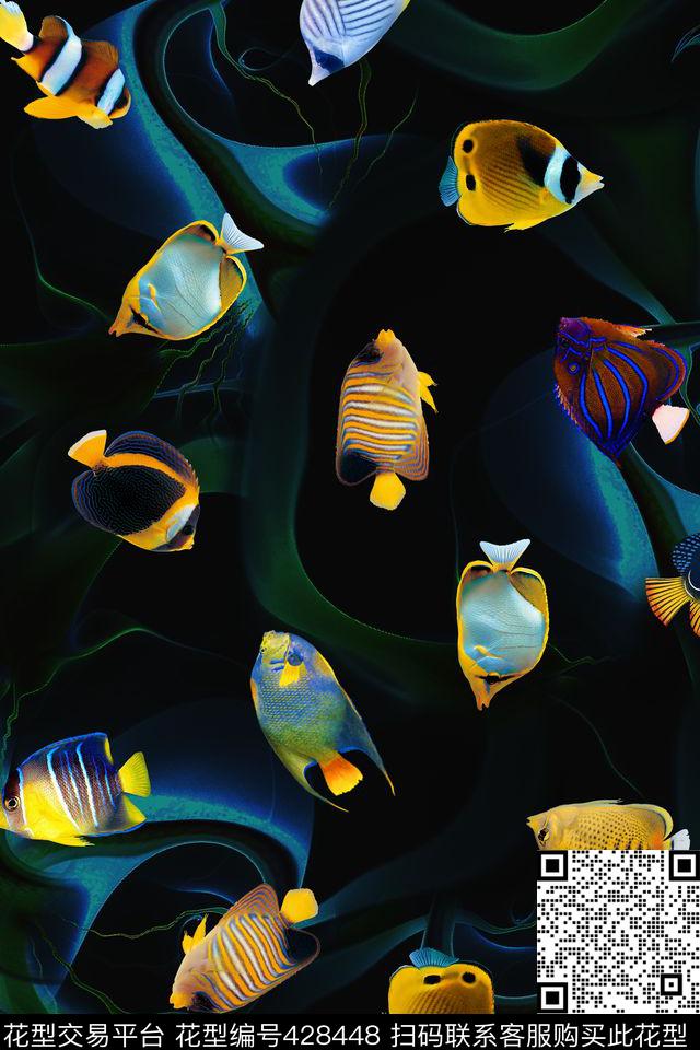 深邃海底热带鱼数码印花华亿平台下载（图片编号: 428448） - 瓦栏（Walan）