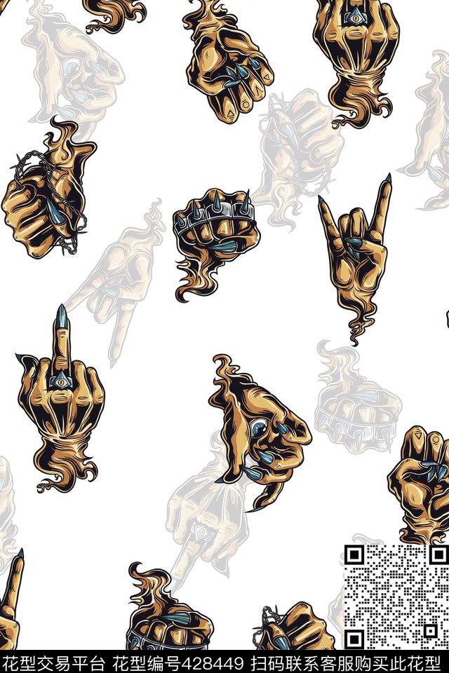 恶魔手指时尚潮流手势数码印花华亿平台下载（图片编号: 428449） - 瓦栏（Walan）