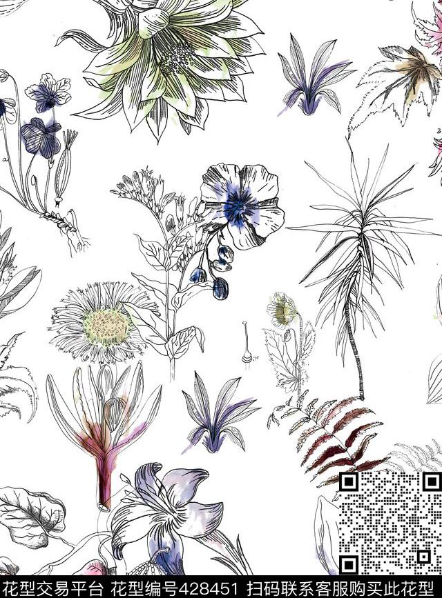 甜美清新手绘小花年轻女性传统印花华亿平台下载（图片编号: 428451） - 瓦栏（Walan）