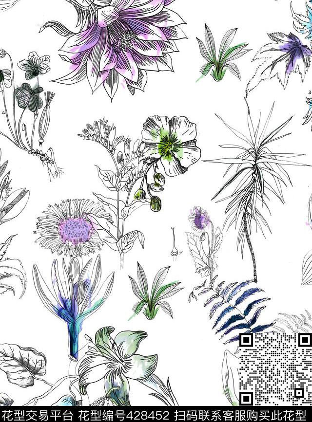 甜美清新手绘小花传统印花华亿平台下载（图片编号: 428452） - 瓦栏（Walan）
