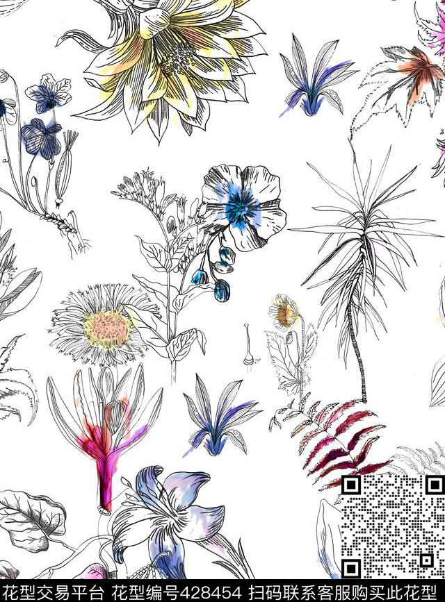甜美清新手绘小花传统印花华亿平台下载（图片编号: 428454） - 瓦栏（Walan）