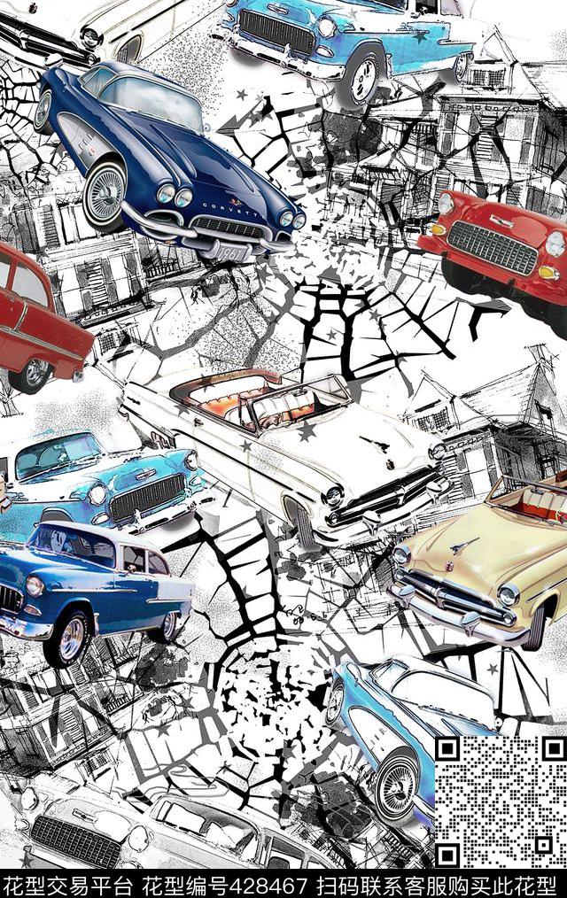 飞车复古老式汽车数码印花华亿平台下载（图片编号: 428467） - 瓦栏（Walan）