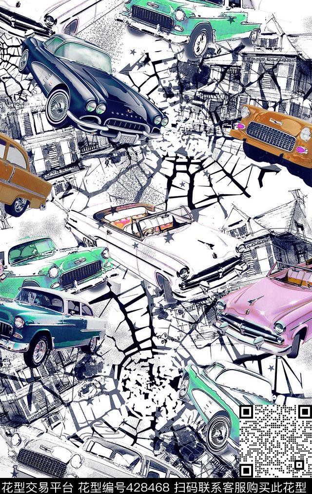 复古老式汽车速度数码印花华亿平台下载（图片编号: 428468） - 瓦栏（Walan）