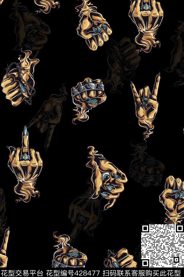 恶魔手指时尚潮流手势数码印花华亿平台下载（图片编号: 428477） - 瓦栏（Walan）