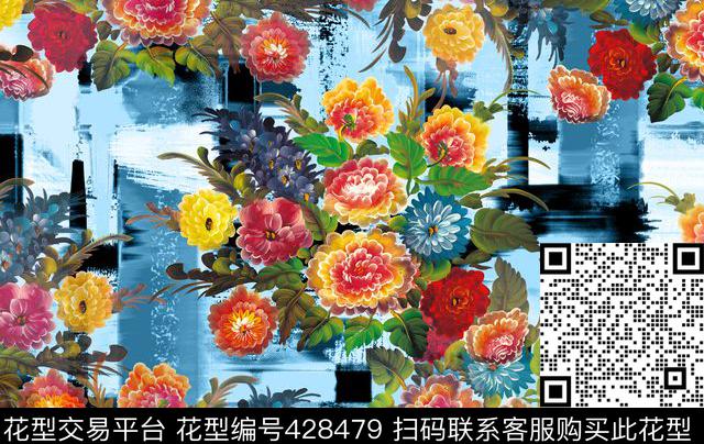 欧式手绘、油画花卉淡雅海景底纹数码印花华亿平台下载（图片编号: 428479） - 瓦栏（Walan）