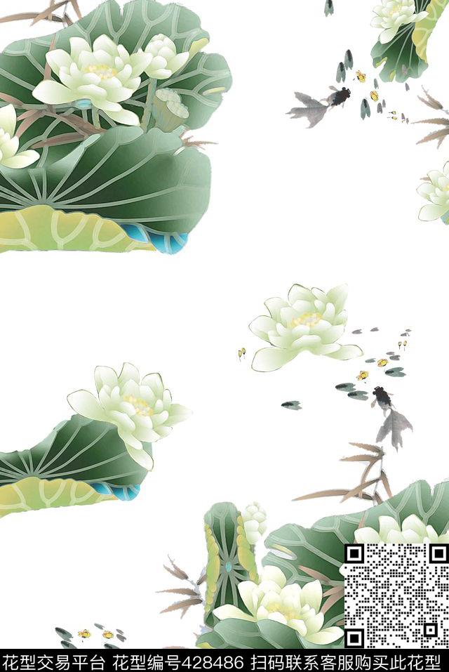 L.D~水墨L.D~花卉L.D~手绘传统印花华亿平台下载（图片编号: 428486） - 瓦栏（Walan）