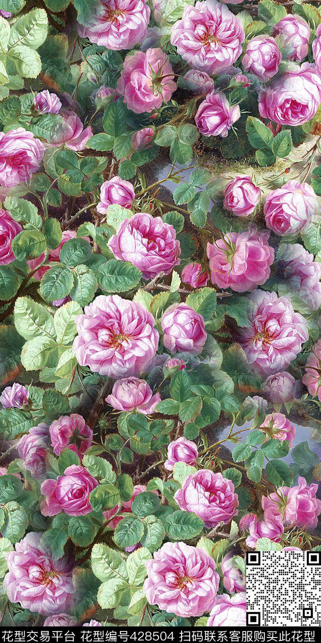 花卉浪漫粉色数码印花华亿平台下载（图片编号: 428504） - 瓦栏（Walan）