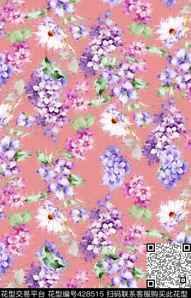 清新紫色小碎花数码印花华亿平台下载（图片编号: 428515） - 瓦栏（Walan）