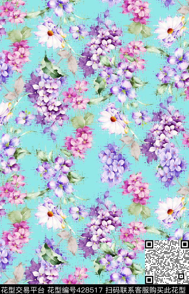 清新紫色小碎花数码印花华亿平台下载（图片编号: 428517） - 瓦栏（Walan）