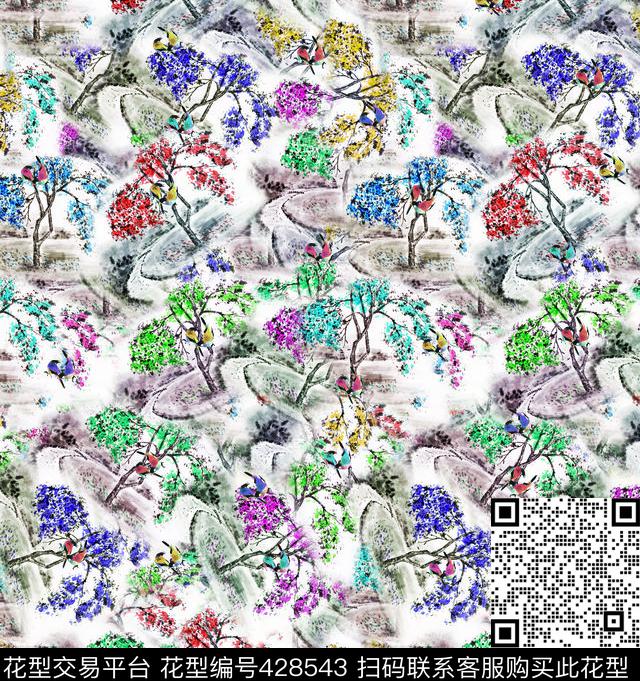 田园风灰蓝数码印花华亿平台下载（图片编号: 428543） - 瓦栏（Walan）