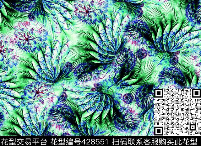 抽象组合蓝炫纹数码印花华亿平台下载（图片编号: 428551） - 瓦栏（Walan）