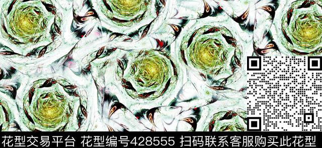 抽象组合蓝绿色数码印花华亿平台下载（图片编号: 428555） - 瓦栏（Walan）