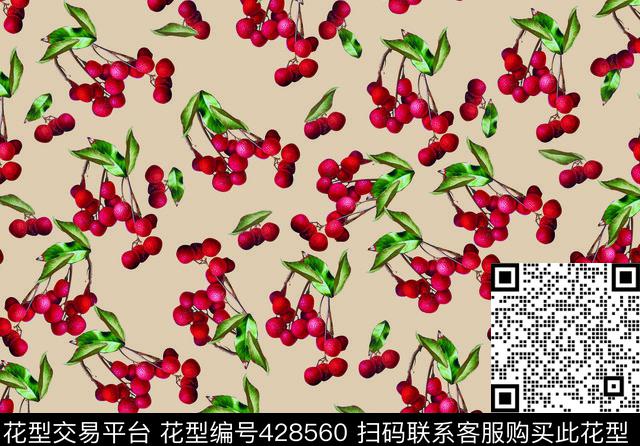 红色花卉花卉果数码印花华亿平台下载（图片编号: 428560） - 瓦栏（Walan）