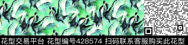 动物蓝绿白数码印花华亿平台下载（图片编号: 428574） - 瓦栏（Walan）