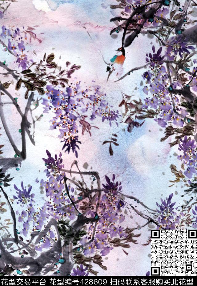 梅花水墨山水画图片中国风数码印花华亿平台下载（图片编号: 428609） - 瓦栏（Walan）